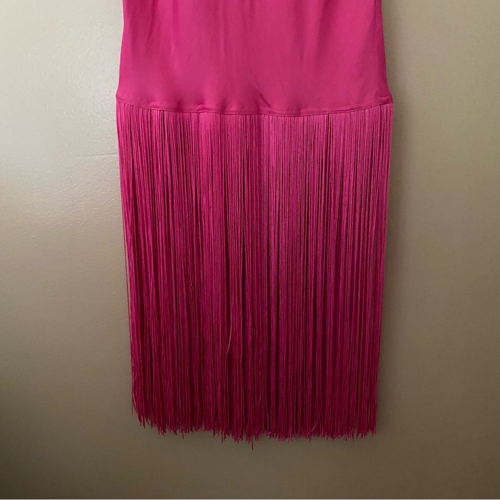 Camila Coelho Payton Maxi Dress hot pink long fringe hem slip halter Revolve XS - Picture 8 of 8